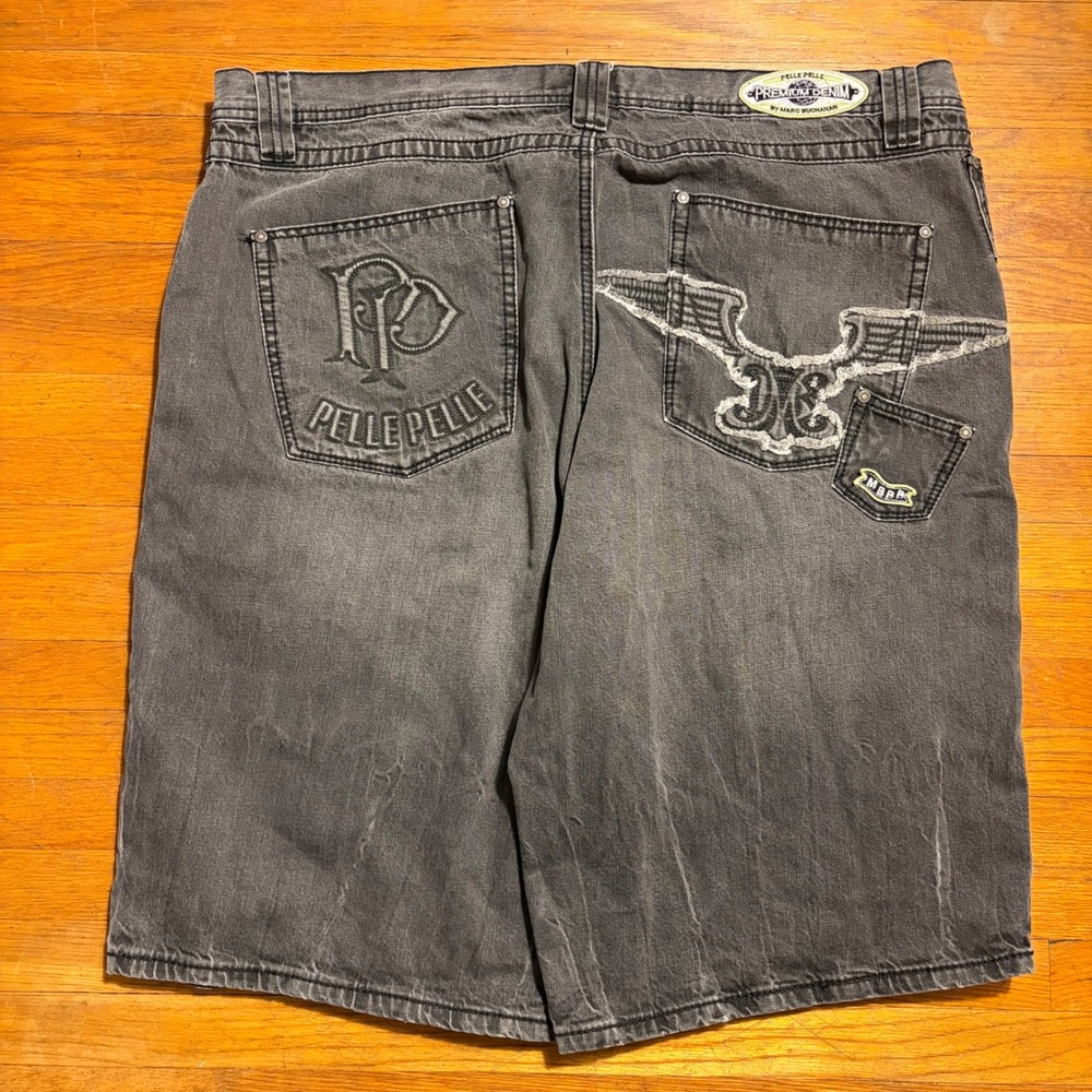 Pelle Pelle Marc Buchanan Premium Denim Vintage Baggy Shorts Black Mens Size 46